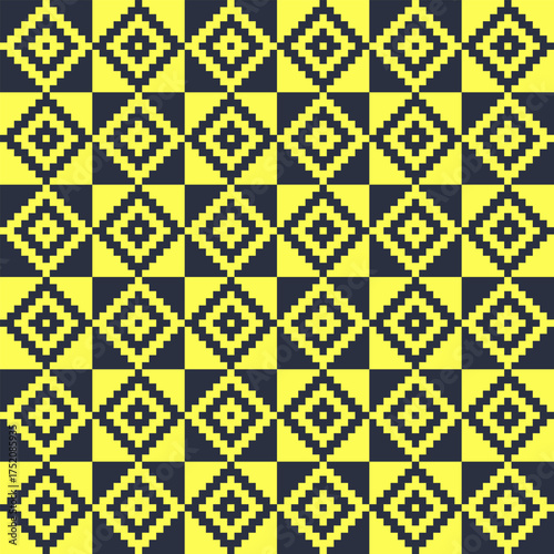 Abstract geometric background featuring a seamless repeating pattern of pixelated diamond shapes in a retro digital art style