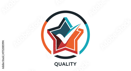 Quality control check mark logo. Star with checkmark icon for best standard symbol. Premium product certified sign. Guarantee and assurance vector illustration for business.