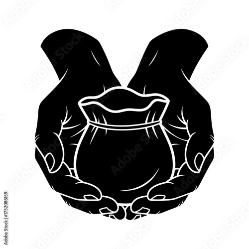 Supportive hands cradling a sack of money, symbolizing charitable giving, secure savings, or investment growth concepts