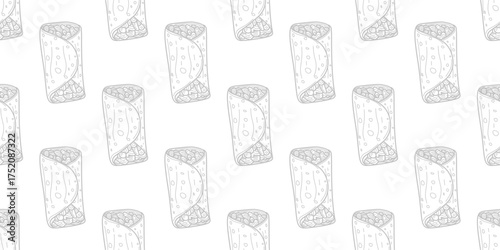 Kebab Pattern background. shawarma pattern background. burrito pattern background. Rolled Sandwich doodle illustration pattern.
