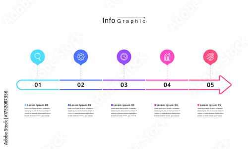 Business timeline infographic arrow. with icons and 5 steps. Business Milestone. Vector illustration