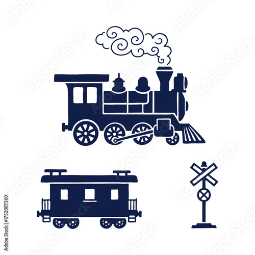 Toy Train Engine Caboose Railway Crossing Christmas Silhouettes