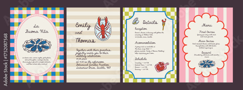 Whimsical hand drawn sea food poster and menu template in trendy whimsical style. Perfect doodle for quirky italian dinner  restaurant and cafe, kitchen wall art, poster,  party, birthday, sign