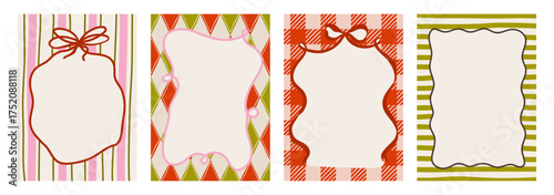Elegant hand drawn frame set with vintage swirls, ribbons, and bows. Whimsical doodle borders for wedding invitations, greeting cards, or christmas festive designs