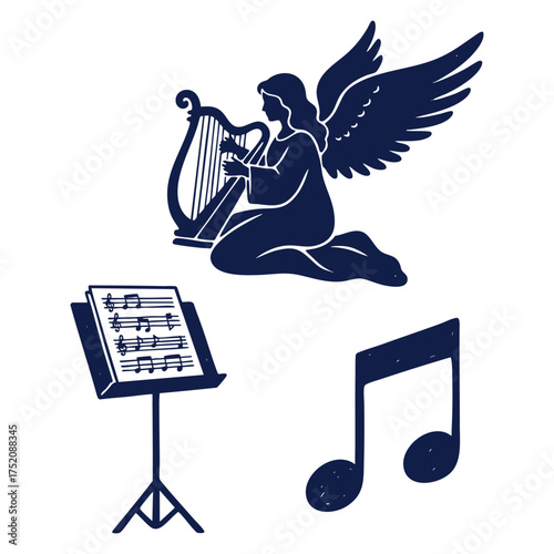 Harpist Angel Music Stand Note Christmas Stencil Art Icons