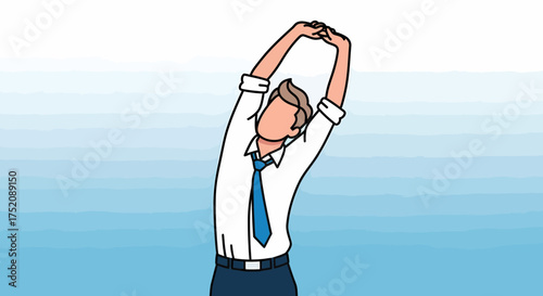 Office Worker Stretching Overhead For Relaxing And Reducing Muscle Tension