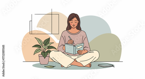 Woman In Comfortable Setting Journaling For Mental Wellness And Reflection