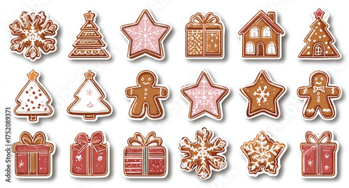 Collection of festive gingerbread cookies for Christmas baking isolated on white background delicious treats