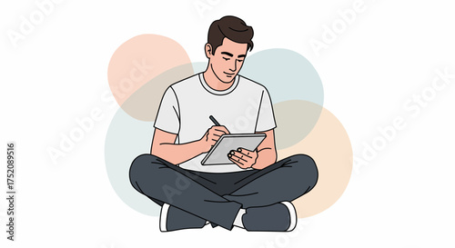 Young Man Digital Art Creative Drawing On Tablet Device
