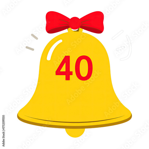 Yellow bell with red bow and number 40 ringing happily