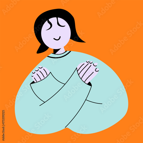 a girl hugging herself vector illustration