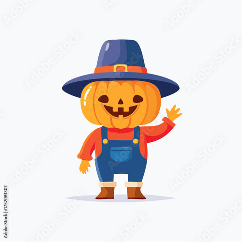 Pumpkin character in overalls with transparent background