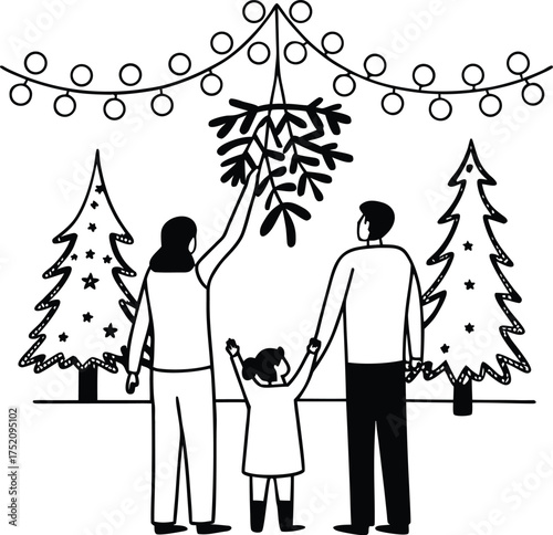 Family gathered around Christmas tree