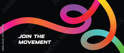 Dynamic abstract colorful flowing ribbon design with the inspiring message join the movement