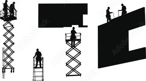 📌 24‑Word SEO Title
Silhouette workers on scissor lift, scaffold, suspended platform, construction safety, industrial maintenance, elevated platforms, working at height, occupational health
