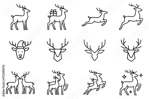 Deer silhouettes set vector illustration, black deer silhouette icon bundle