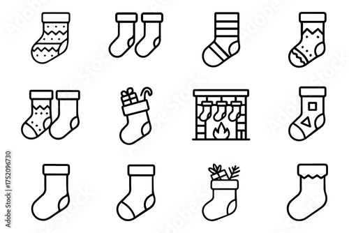 A colorful set of Christmas socks and stockings hangs as a festive holiday decoration, perfect for a winter gift