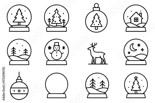 Snow globe icon set. Merry Christmas and Happy New Year.