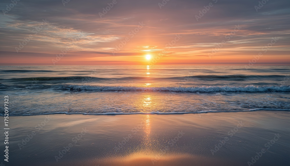 Fototapeta premium Breath-Taking Sunrise Over List Beach In Sylt, Germany - A Stunning View Of The Rising Sun At Dawn On The Beautiful List Beach In Sylt, Germany.