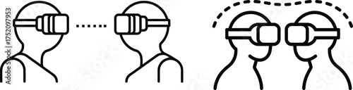 Two people interacting with virtual reality headsets showing connection and isolation