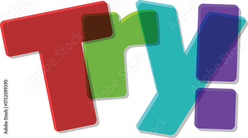 Colorful Try Text With Overlapping Letters And Shadows word message