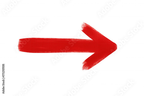Red brush stroke arrow pointing right on transparent background, showing direction, movement, and emphasis