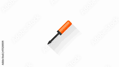Flat Vector Icon of an Orange and Black Screwdriver