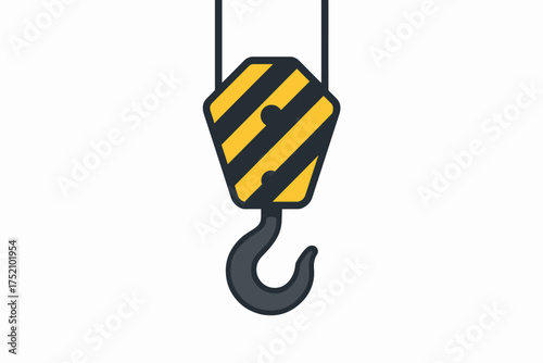 Industrial Hook: A detailed illustration of a industrial hook, ready to lift heavy loads, highlighting its robust design and essential functionality for construction and industry operations.