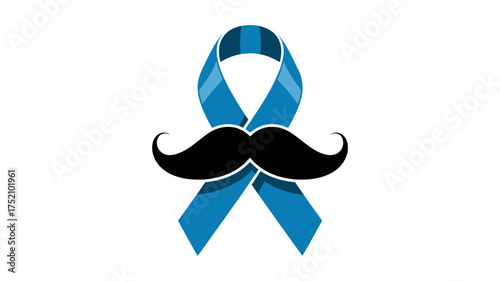 Vector art of blue ribbon with mustache for prostate cancer
