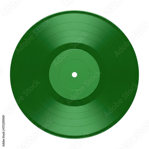 Vibrant green vinyl record spins with analog grooves, evoking nostalgia and classic music experiences.