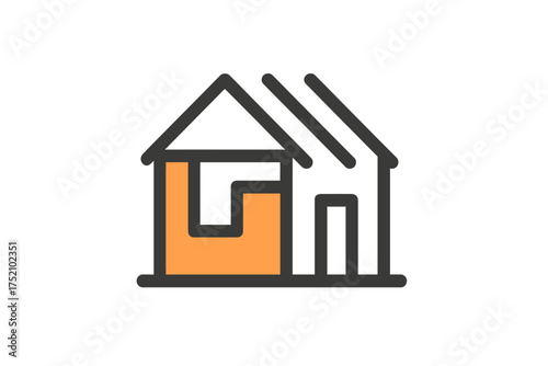 Flat Vector House Under Construction Icon with Orange Accent and Bold Outline