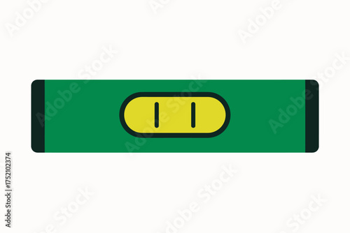 Flat Vector Spirit Level Icon — Green Body, Yellow Bubble Vial