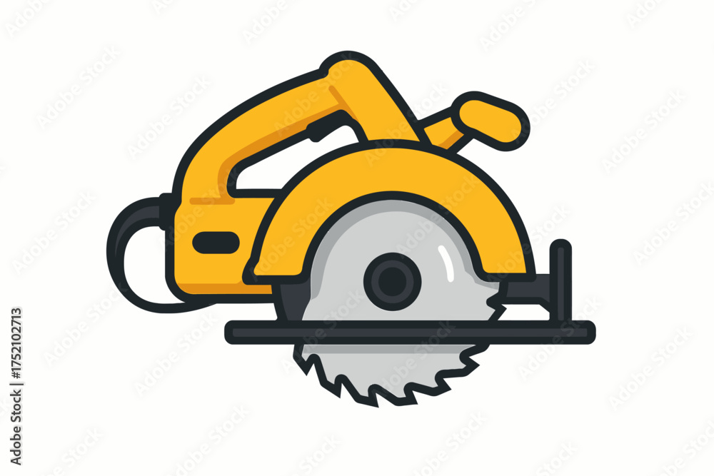 Fototapeta premium Flat Vector Corded Circular Saw with Yellow Body and Silver Blade, Isolated on White