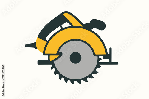 Flat Vector Circular Saw Power Tool with Yellow Body and Silver Blade, Isolated