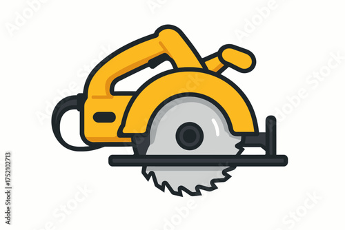 Flat Vector Corded Circular Saw with Yellow Body and Silver Blade, Isolated on White
