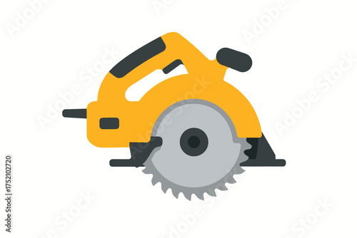 Circular Saw Power Tool Vector with Yellow Body and Silver Blade, Isolated