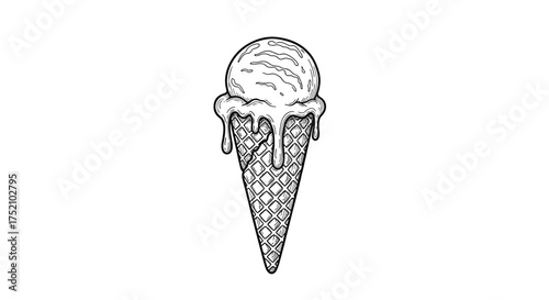 A delicious cold ice cream cone melting on a hot summer day.