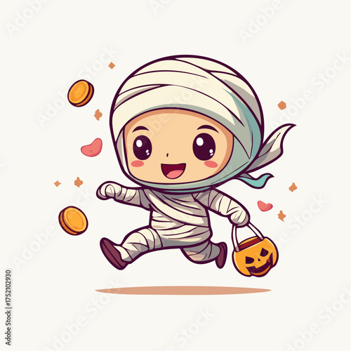 Happy mummy trick or treating with transparent background
