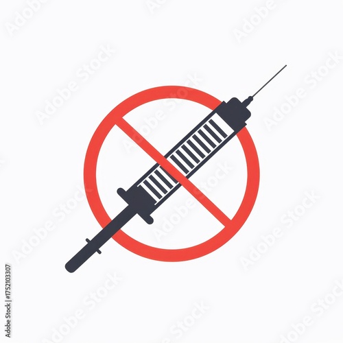 Symbol representing a ban on syringes in a clean and simple design against a white background