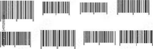 barcode designs vector set, product identification and label illustration, retail and inventory management elements for packaging design, clean linear style