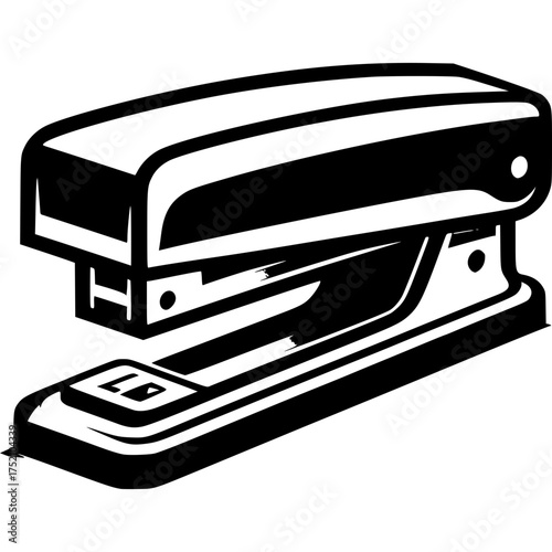 Stapler Silhouette: An isolated, sleek stapler, ready for binding papers, presented in stark black and white, embodies utility and essential office supply.