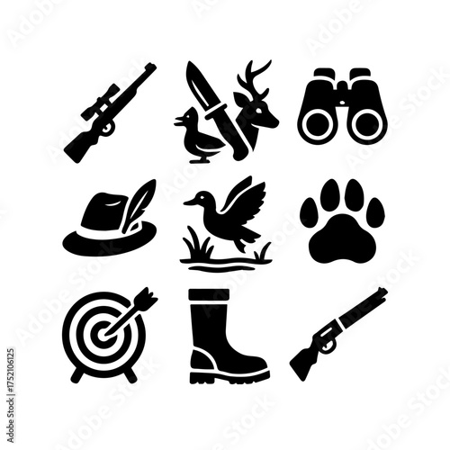 set of outline icons hunter vector on a white background
set of 9 line icons, vector, on a white background