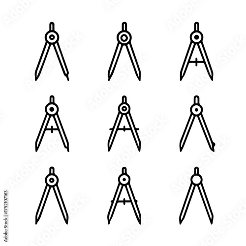 set of outline icons compasses vector on a white background
set of 9 line icons, vector, on a white background