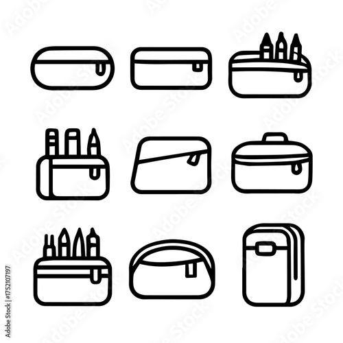 set of outline icons pencil cases vector on a white background
set of 9 line icons, vector, on a white background