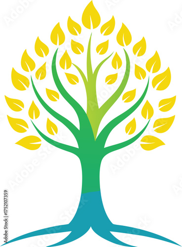 Vector art of abstract tree with vibrant yellow leaves, symbolizing growth, nature, and environmental sustainability a fresh and ecofriendly design