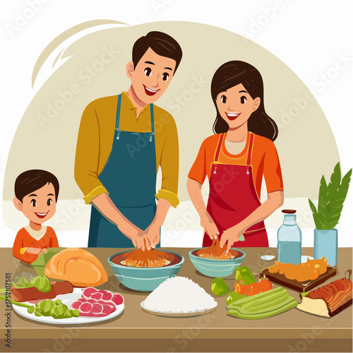 Family Cooking Together Preparing a Delicious Meal in the Kitchen with Love and Togetherness