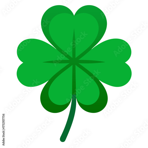 Vibrant green four-leaf clover illustration symbolizing luck and good fortune for various seasonal designs.