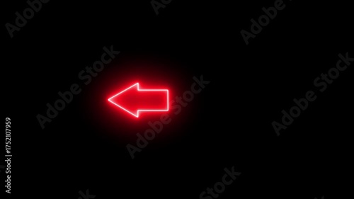 Flashing strobe lights from an emergency vehicle defocused to create a smooth bokeh background. Emergency Lights Overlay Arrow-shaped neon sign. Neon arrow symbol icon. Glowing neon line arrow with