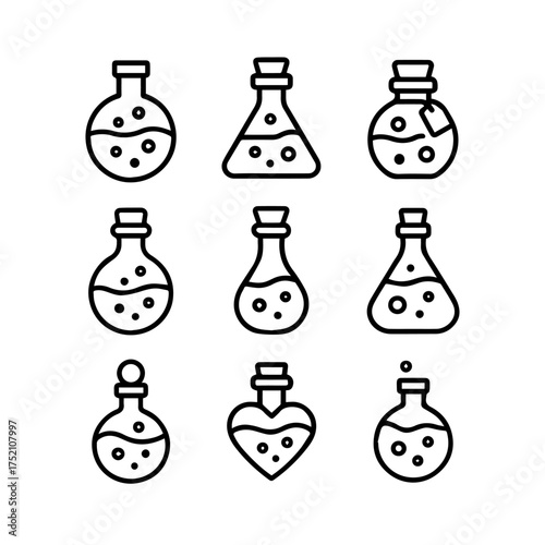 set of outline icons potions vector on a white background
set of 9 line icons, vector, on a white background
