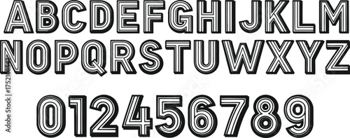 black and white alphabet and numbers vector, bold typography illustration for posters, headlines, and custom logos that make an impactful modern statement